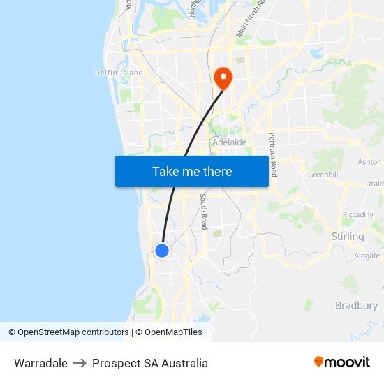 Warradale to Prospect SA Australia map