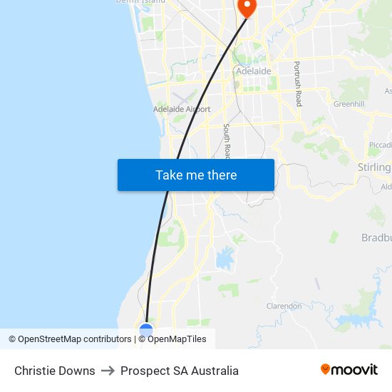 Christie Downs to Prospect SA Australia map