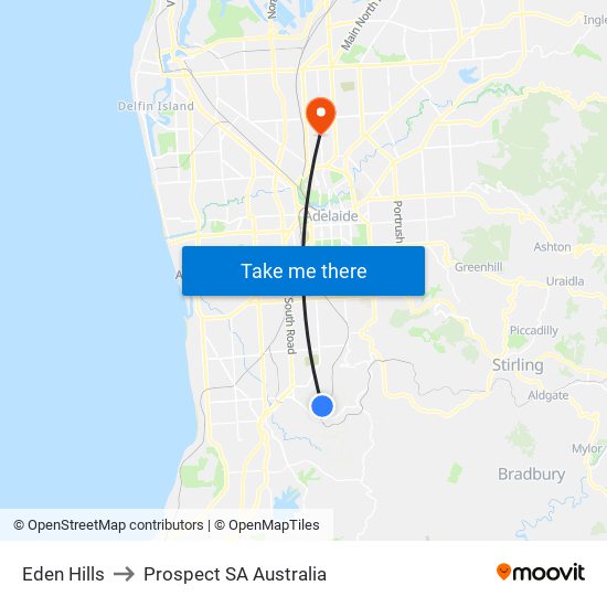 Eden Hills to Prospect SA Australia map