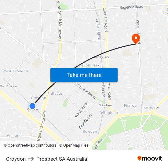 Croydon to Prospect SA Australia map