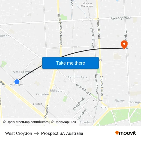 West Croydon to Prospect SA Australia map