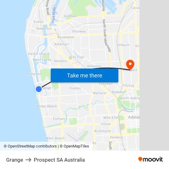 Grange to Prospect SA Australia map