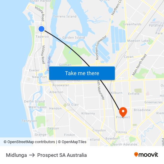 Midlunga to Prospect SA Australia map