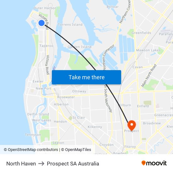 North Haven to Prospect SA Australia map