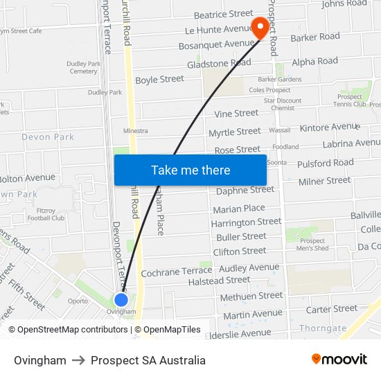 Ovingham to Prospect SA Australia map