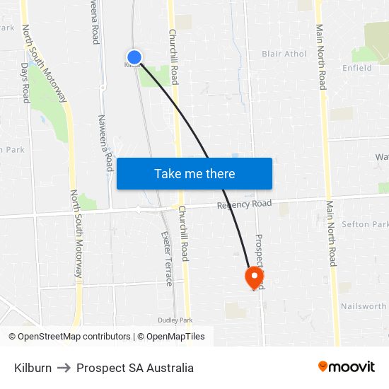 Kilburn to Prospect SA Australia map