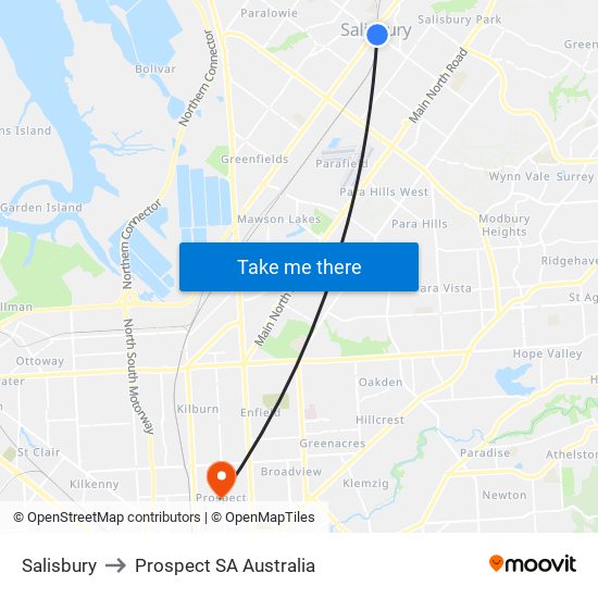 Salisbury to Prospect SA Australia map