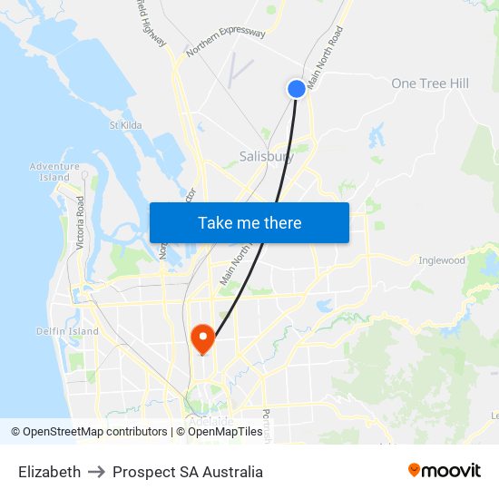 Elizabeth to Prospect SA Australia map