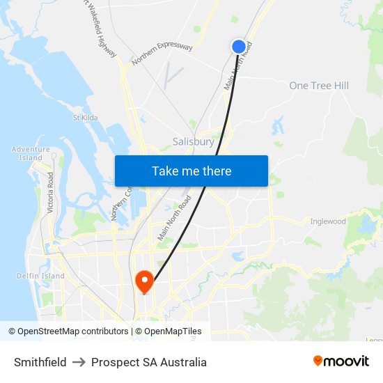 Smithfield to Prospect SA Australia map