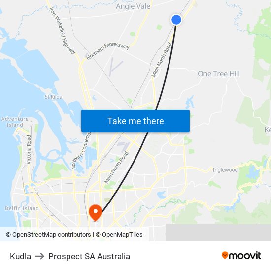 Kudla to Prospect SA Australia map