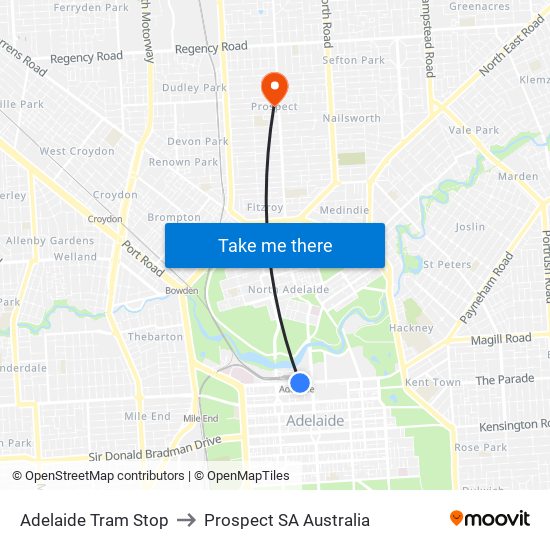 Adelaide Tram Stop to Prospect SA Australia map
