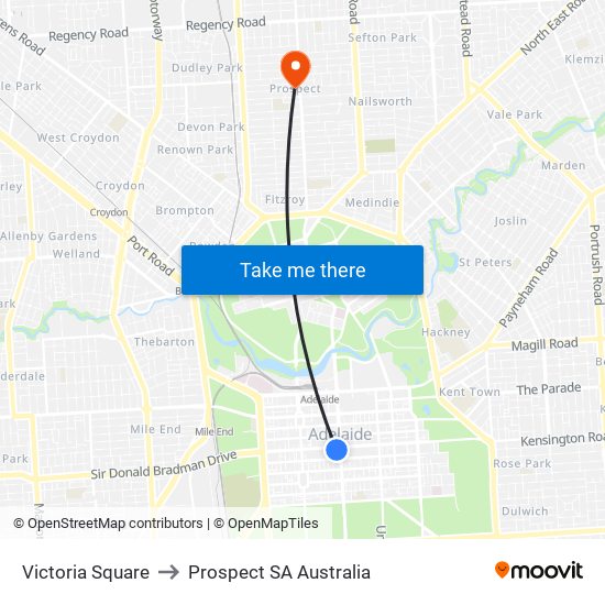 Victoria Square to Prospect SA Australia map