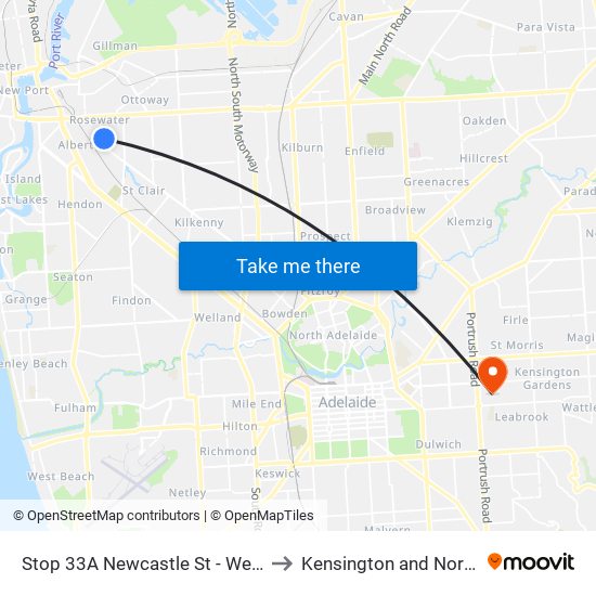 Stop 33A Newcastle St - West side to Kensington and Norwood map