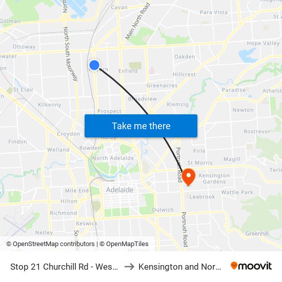 Stop 21 Churchill Rd - West side to Kensington and Norwood map