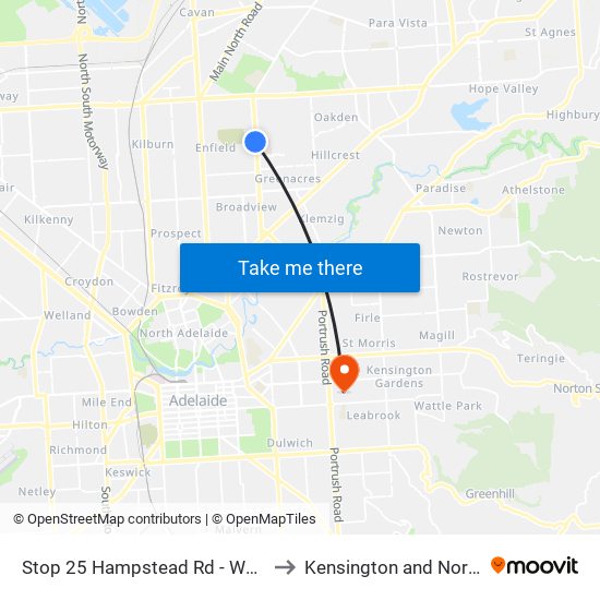 Stop 25 Hampstead Rd - West side to Kensington and Norwood map