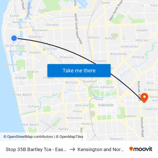 Stop 35B Bartley Tce - East side to Kensington and Norwood map