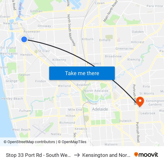 Stop 33 Port Rd - South West side to Kensington and Norwood map