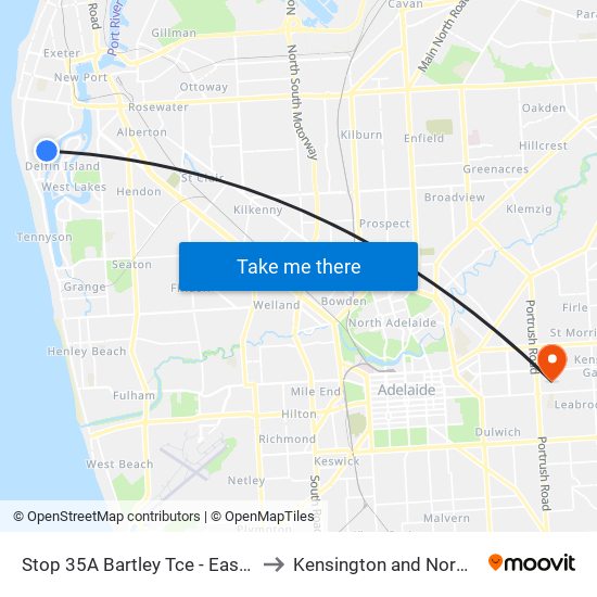 Stop 35A Bartley Tce - East side to Kensington and Norwood map