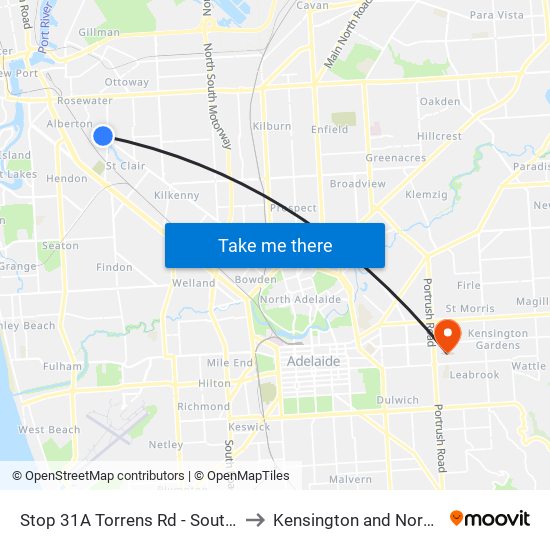 Stop 31A Torrens Rd - South side to Kensington and Norwood map