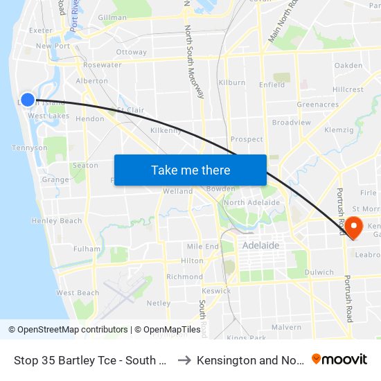 Stop 35 Bartley Tce - South East side to Kensington and Norwood map