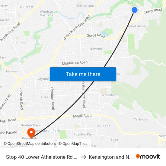 Stop 40 Lower Athelstone Rd - North side to Kensington and Norwood map