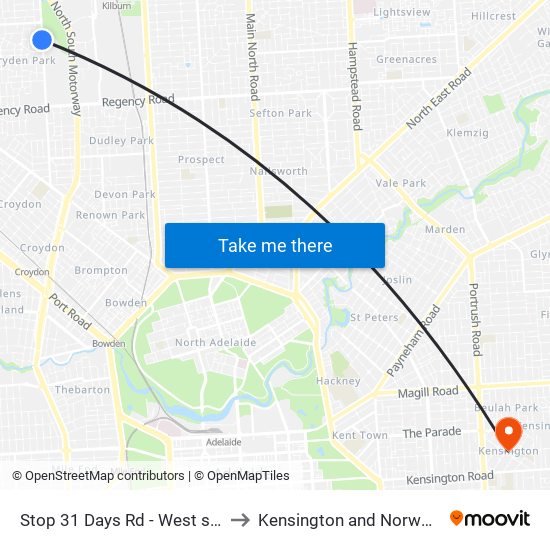 Stop 31 Days Rd - West side to Kensington and Norwood map