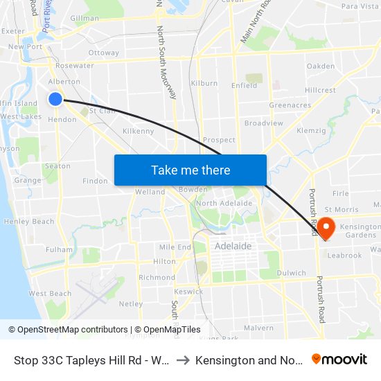 Stop 33C Tapleys Hill Rd - West side to Kensington and Norwood map