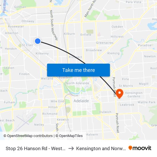 Stop 26 Hanson Rd - West side to Kensington and Norwood map