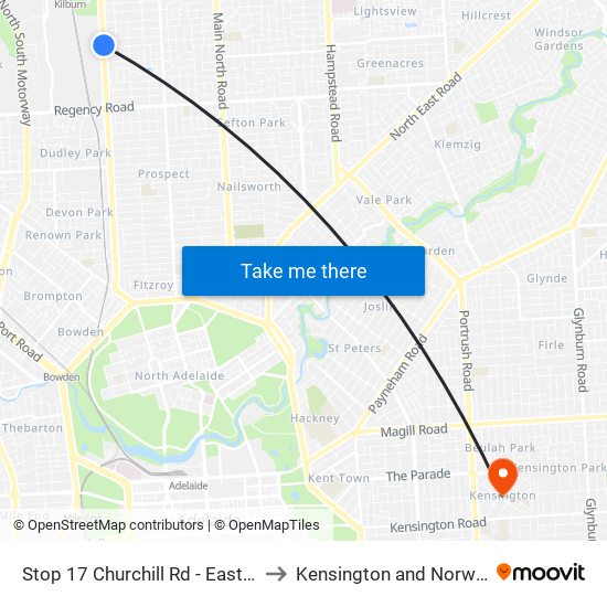 Stop 17 Churchill Rd - East side to Kensington and Norwood map
