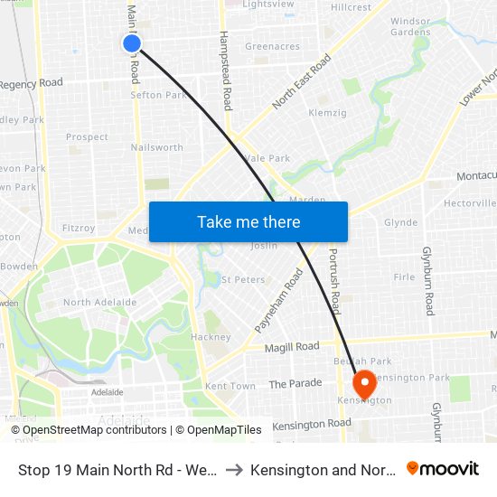 Stop 19 Main North Rd - West side to Kensington and Norwood map