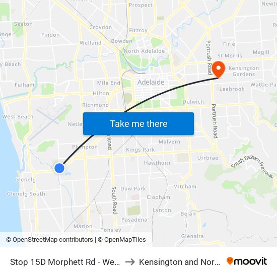 Stop 15D Morphett Rd - West side to Kensington and Norwood map