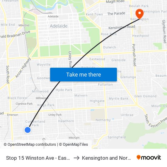 Stop 15 Winston Ave - East side to Kensington and Norwood map