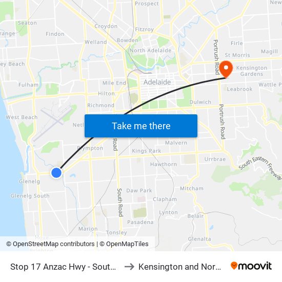 Stop 17 Anzac Hwy - South side to Kensington and Norwood map