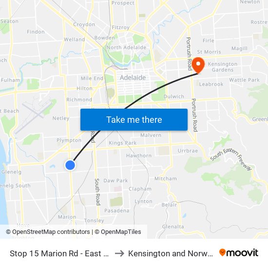 Stop 15 Marion Rd - East side to Kensington and Norwood map