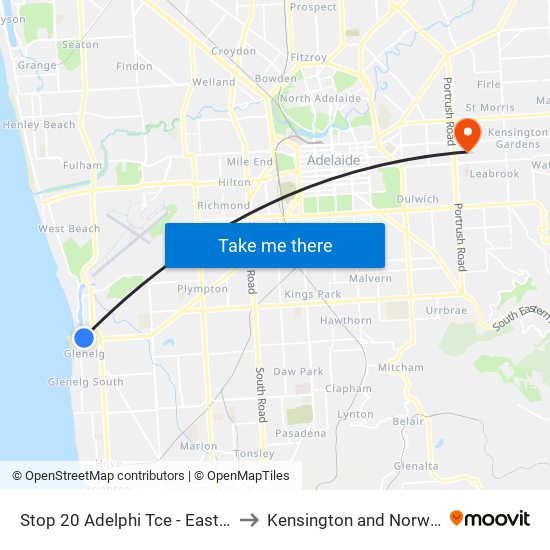 Stop 20 Adelphi Tce - East side to Kensington and Norwood map