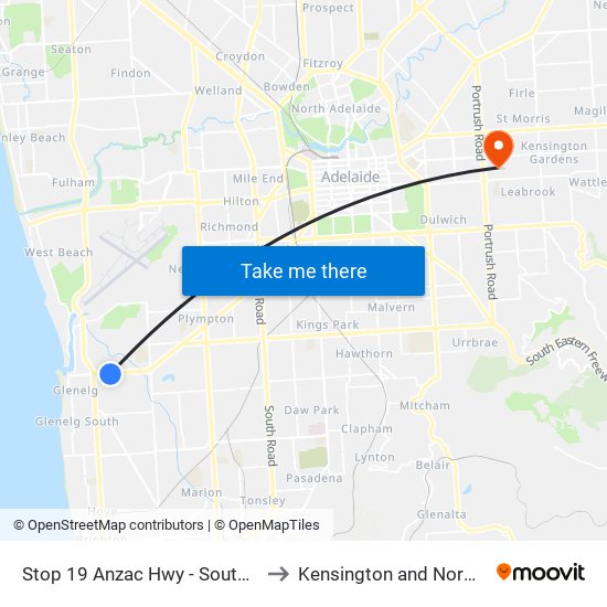 Stop 19 Anzac Hwy - South side to Kensington and Norwood map