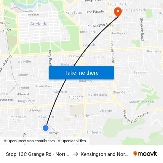 Stop 13C Grange Rd - North side to Kensington and Norwood map
