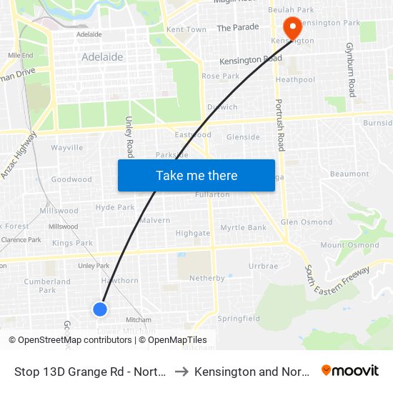 Stop 13D Grange Rd - North side to Kensington and Norwood map