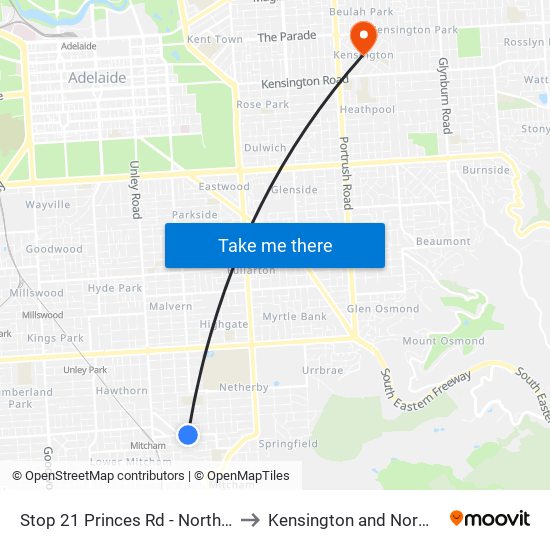 Stop 21 Princes Rd - North side to Kensington and Norwood map