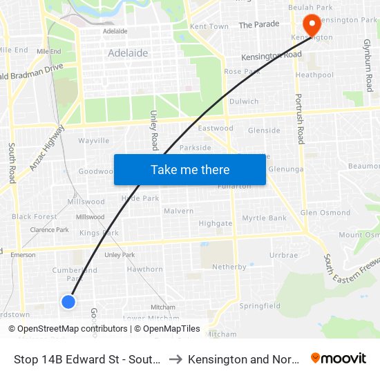 Stop 14B Edward St - South side to Kensington and Norwood map