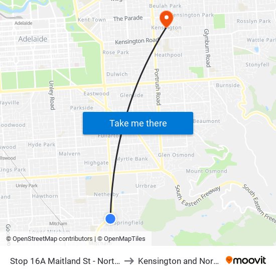 Stop 16A Maitland St - North side to Kensington and Norwood map