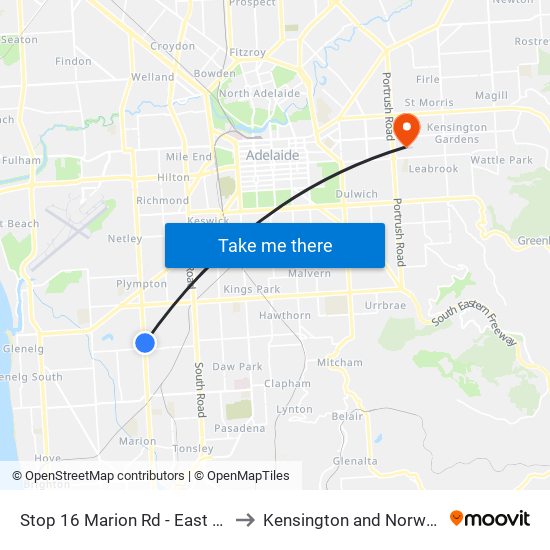 Stop 16 Marion Rd - East side to Kensington and Norwood map