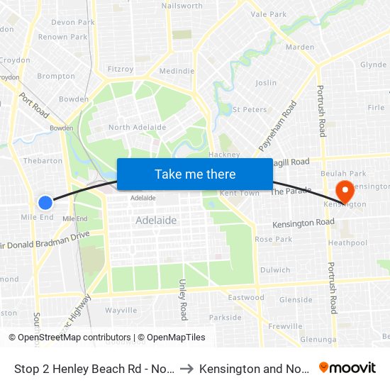 Stop 2 Henley Beach Rd - North side to Kensington and Norwood map