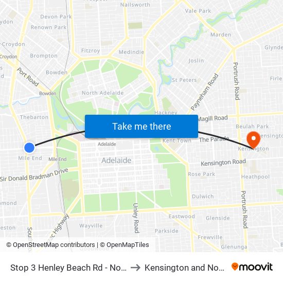 Stop 3 Henley Beach Rd - North side to Kensington and Norwood map