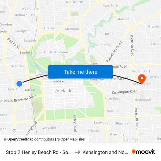 Stop 2 Henley Beach Rd - South side to Kensington and Norwood map