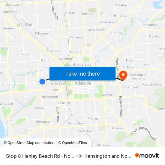 Stop 8 Henley Beach Rd - North side to Kensington and Norwood map