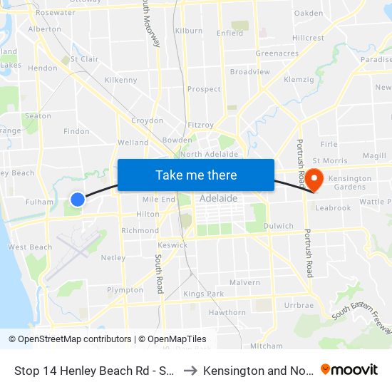 Stop 14 Henley Beach Rd - South side to Kensington and Norwood map
