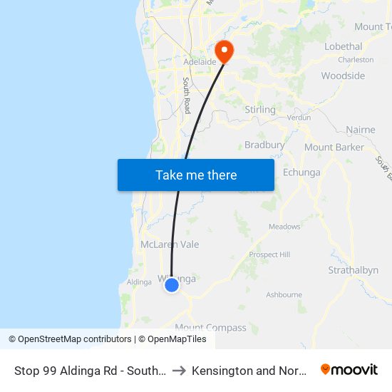 Stop 99 Aldinga Rd - South side to Kensington and Norwood map