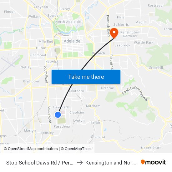 Stop School Daws Rd / Perry Ave to Kensington and Norwood map