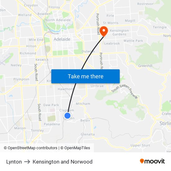 Lynton to Kensington and Norwood map